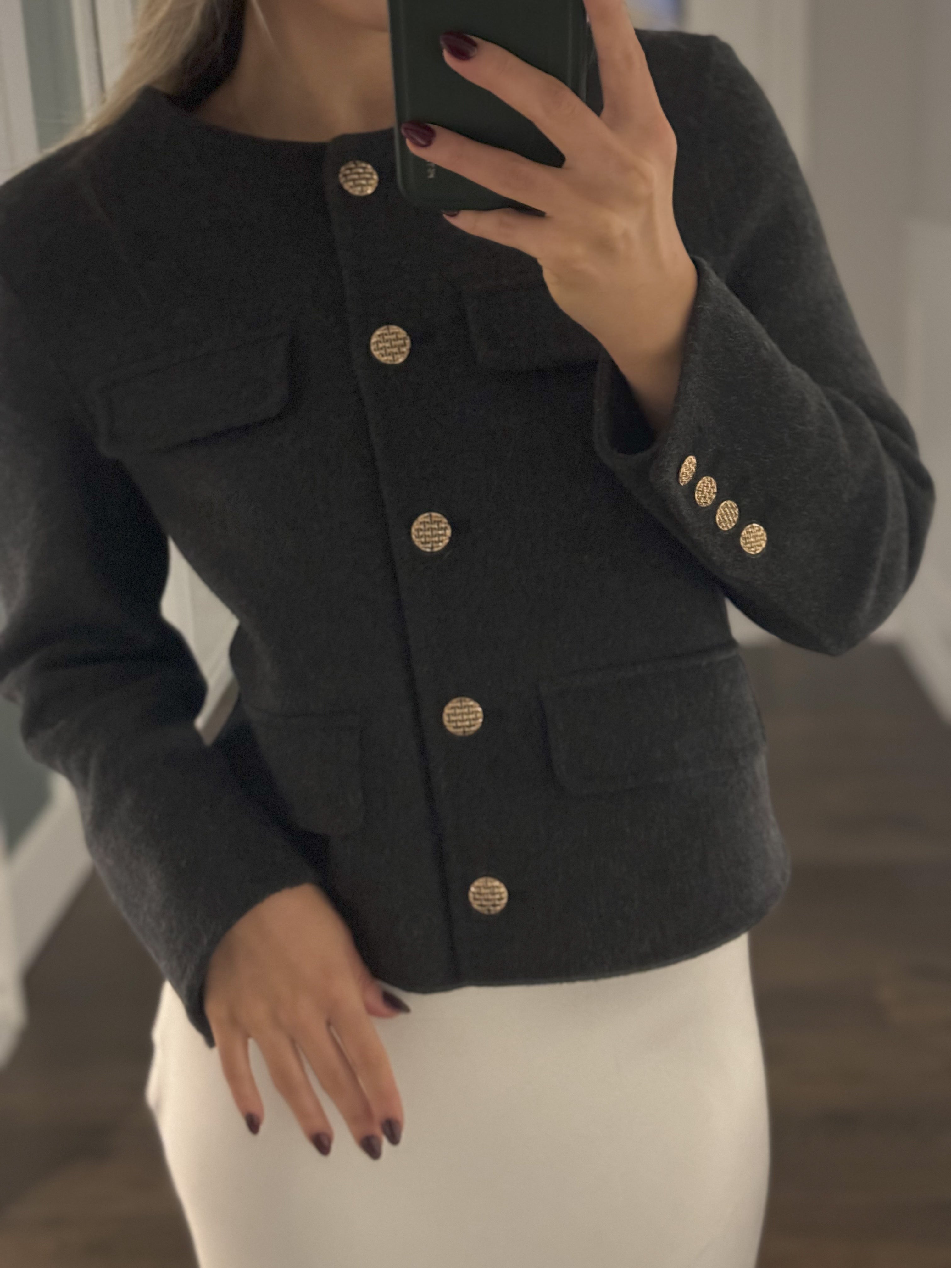 Blair 100% Wool Round Neck Coat | Charcoal