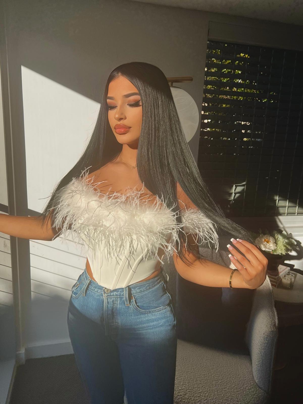 Catherine Feather Corset Top | White